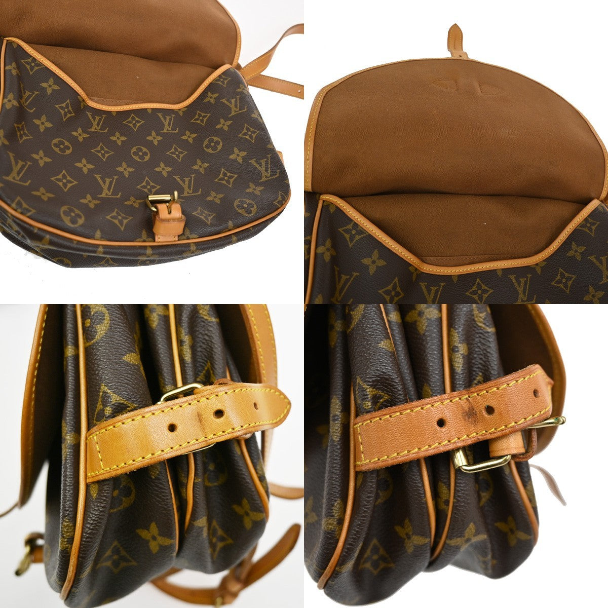 LOUIS VUITTON Logo Saumur 30 Shoulder Bag Monogram Leather Brown M42256 98TA025