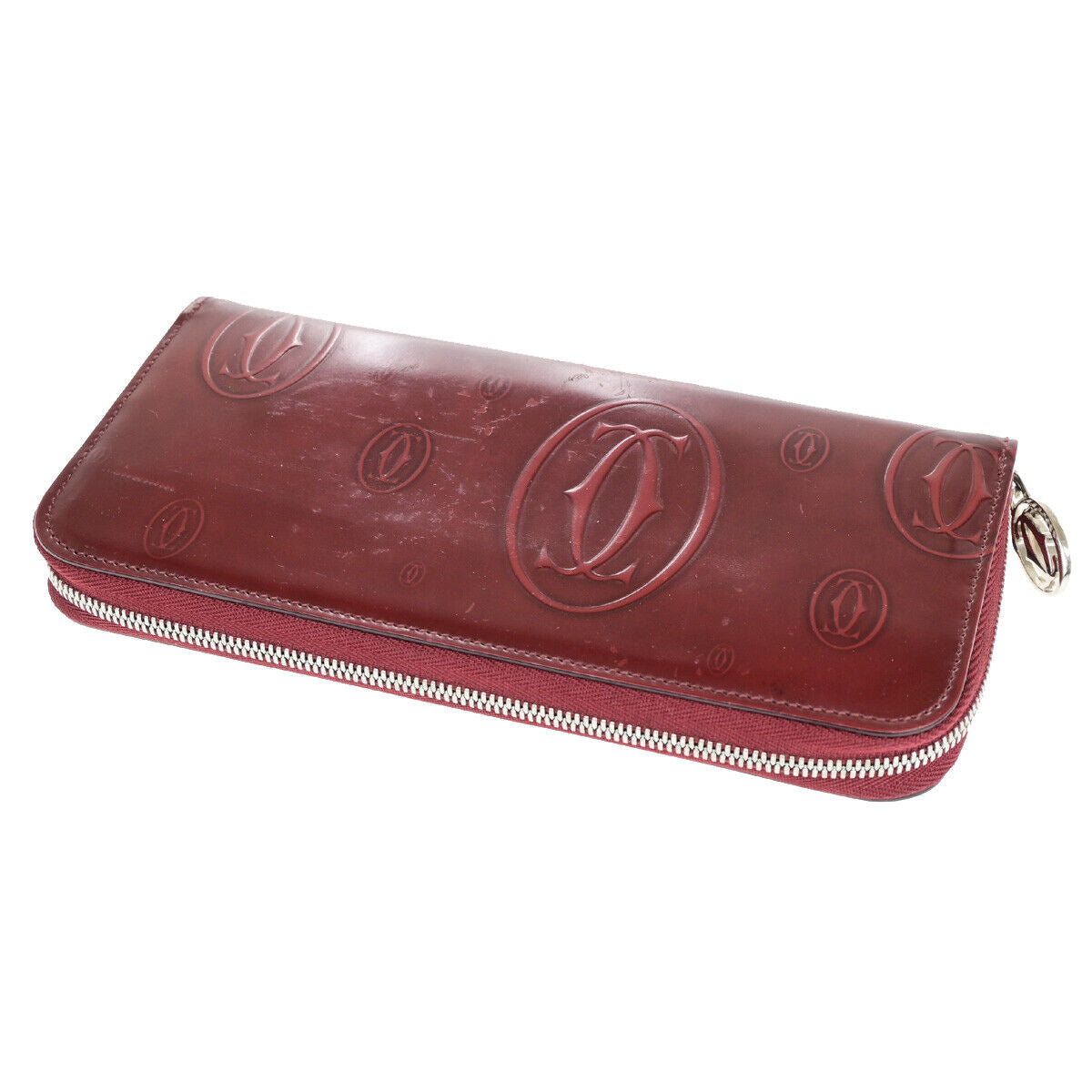 CARTIER Happy birthday Zipper Around Long Walley Patent Leather Bordeaux 08YF479
