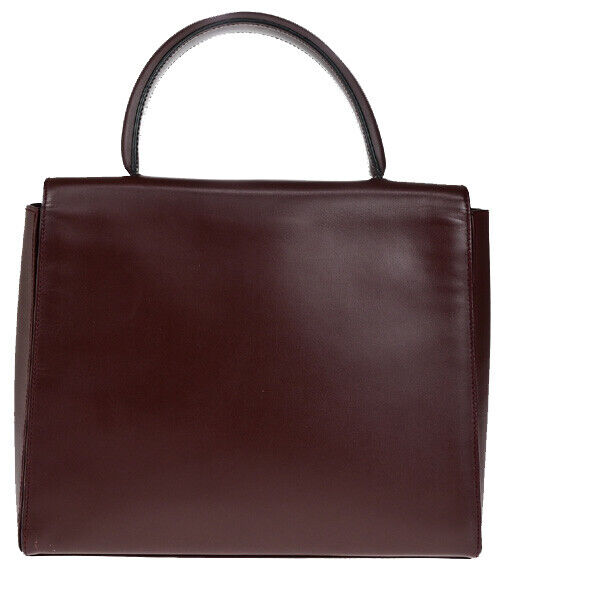 MUST DE CARTIER 2C Logo Hand Bag Leather Burgundy Bordeaux GHW Italy 80YG585