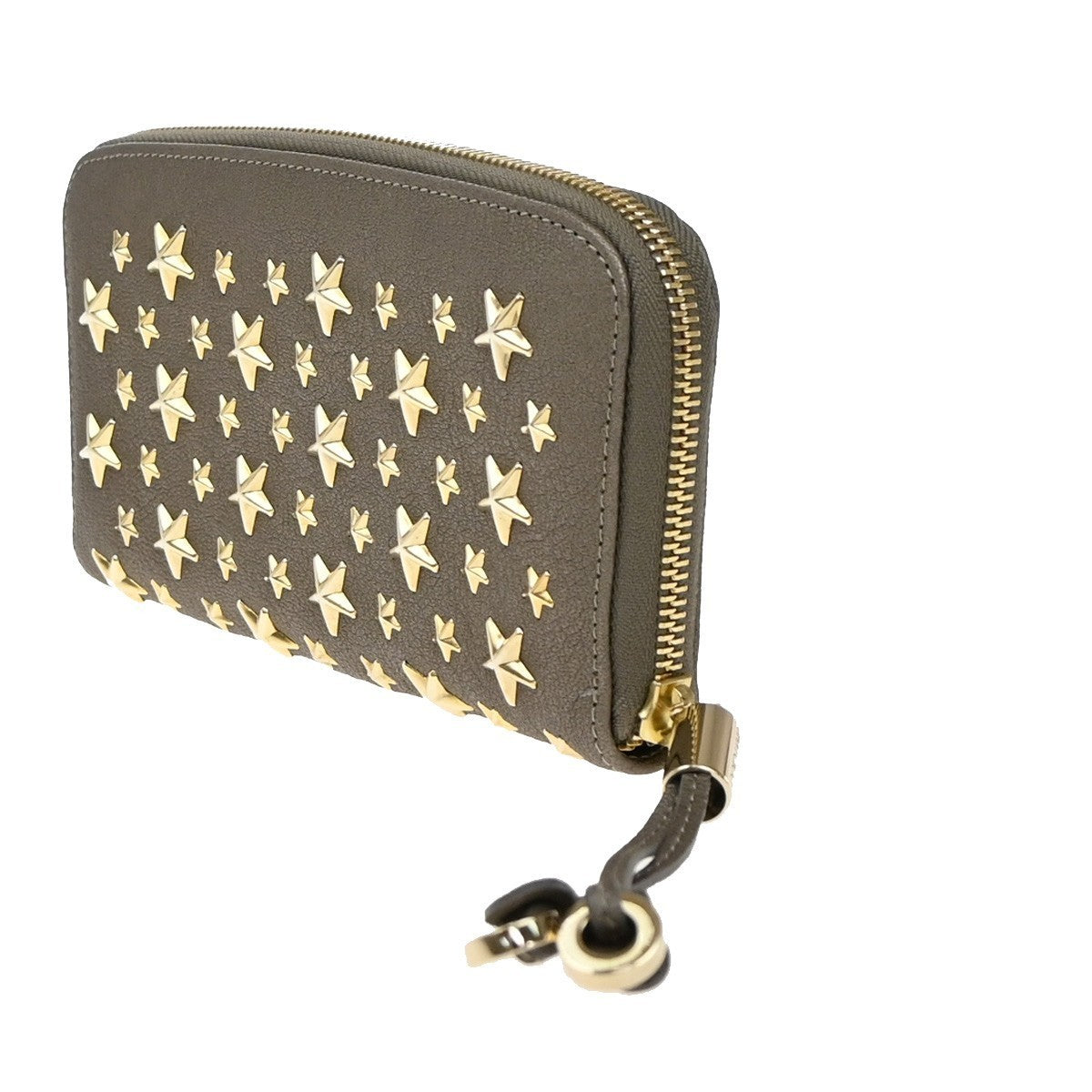JIMMY CHOO Star Studs Zipper Long Wallet Leather Brown Gold Italy 64KP311