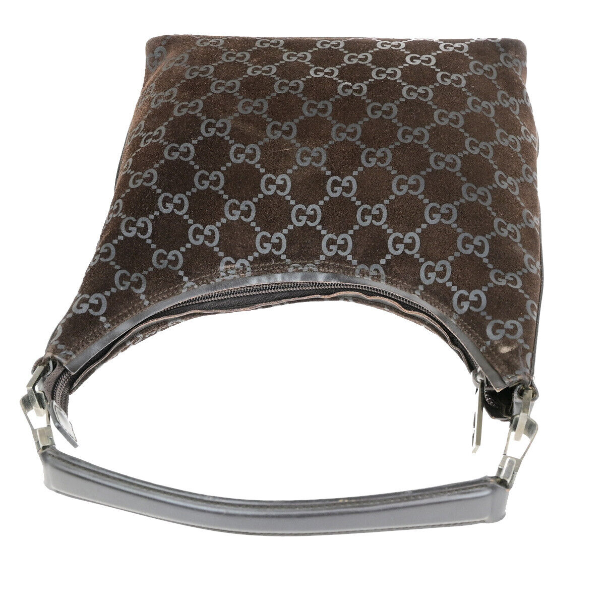 GUCCI Logo GG Pattern Hobo Shoulder Bag Suede Leather Brown Italy 60YG783