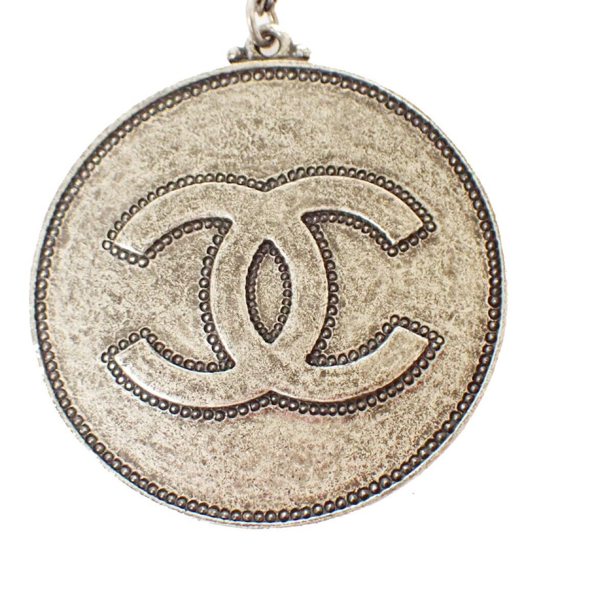 CHANEL CC Logo Coco Mademoiselle Pendant Necklace Silver Italy Accessory 88YD190