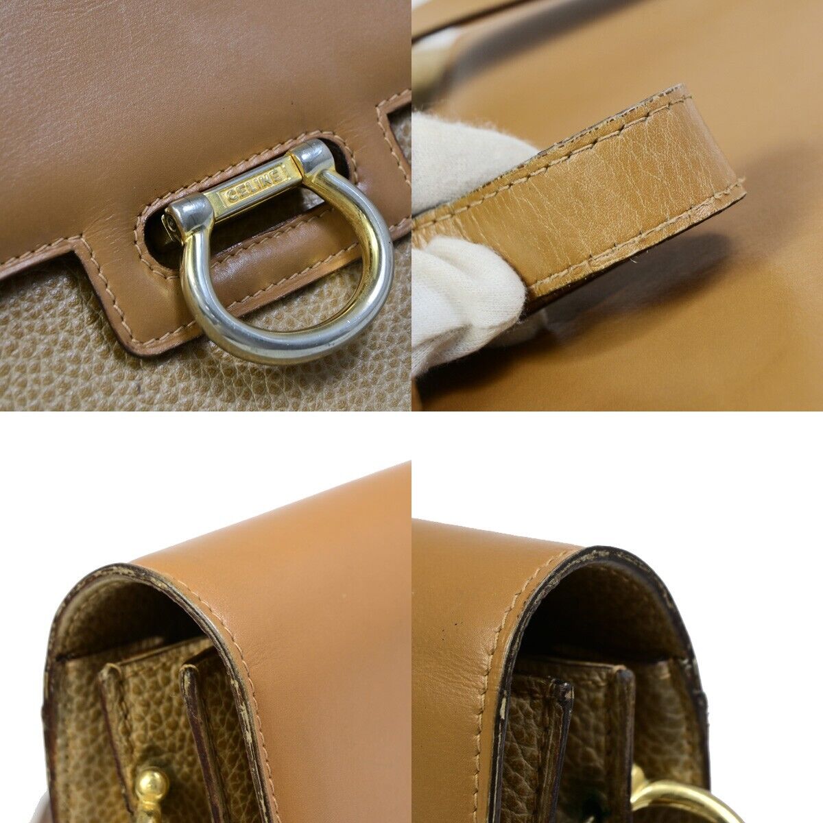 CELINE Logo Shoulder Bag Leather Brown GHW Made in Italy 66EB657
