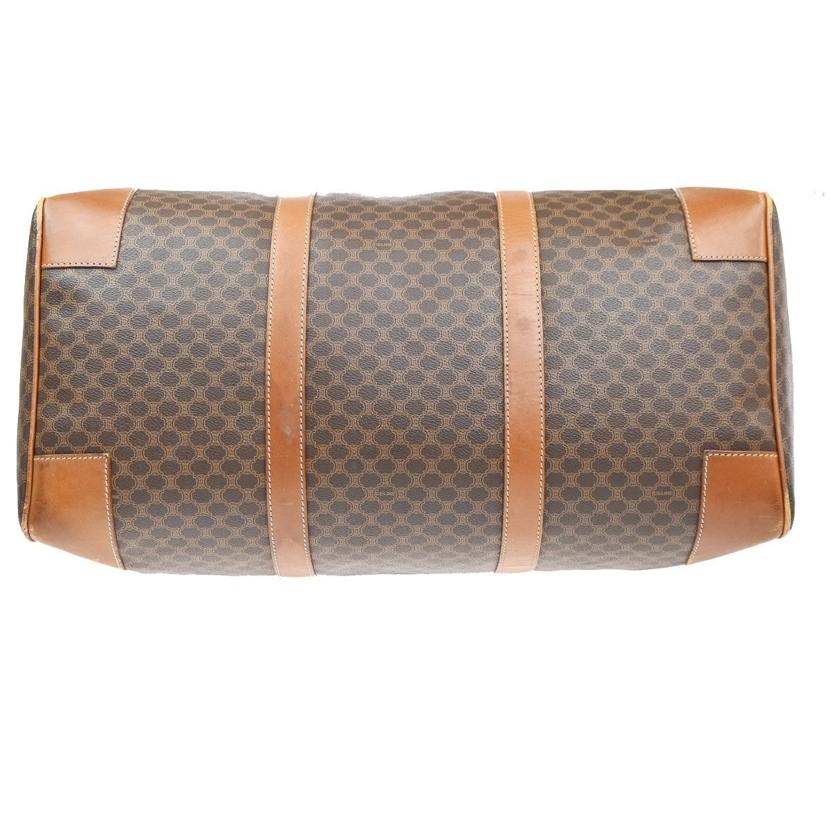 CELINE Logo Macadam Pattern Boston Hand Bag PVC Leather Brown Italy 63MA616