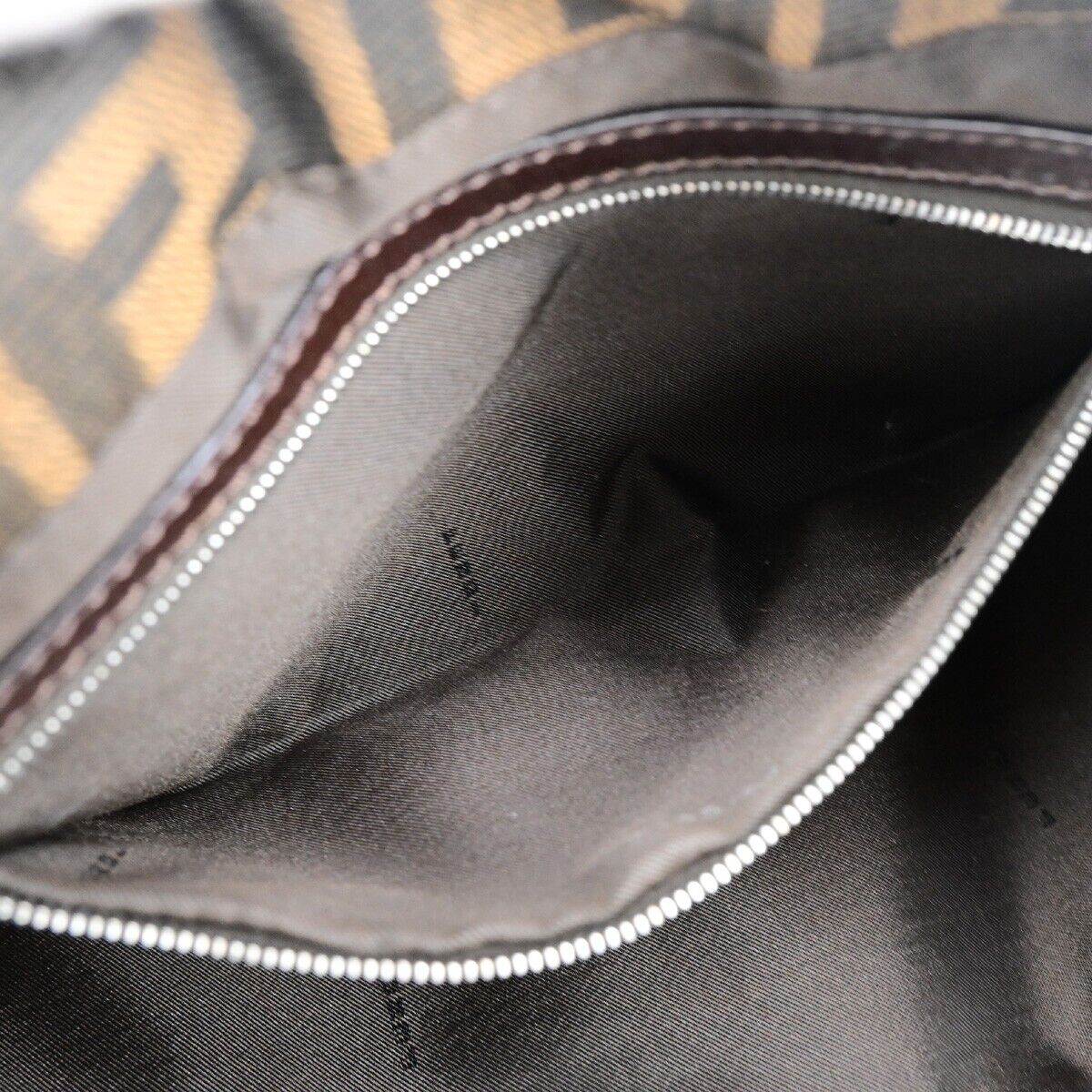 FENDI Logo Mamma Zucca Pattern Shoulder Bag Canvas Leather Brown Italy 93EB981