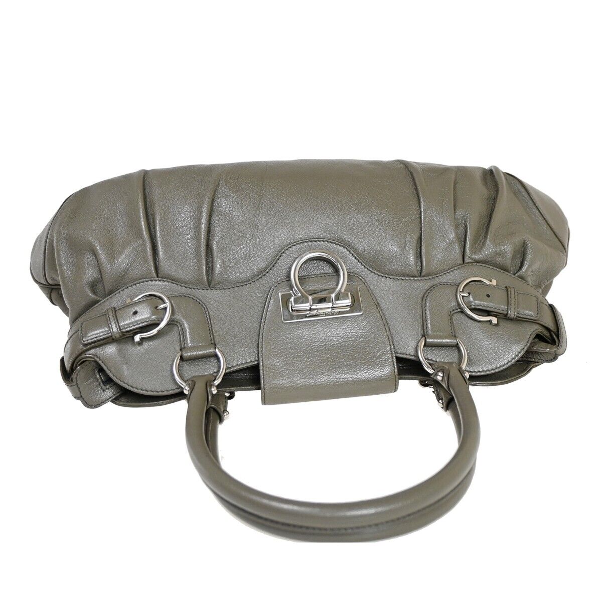 SALVATORE FERRAGAMO Logo Marisa Gancini Shoulder Bag Leather Gray Italy 66FA048