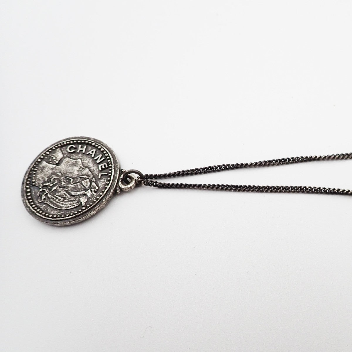 CHANEL CC Logo Mademoiselle Coin Pendant 03P Necklace Metal France 85RL891