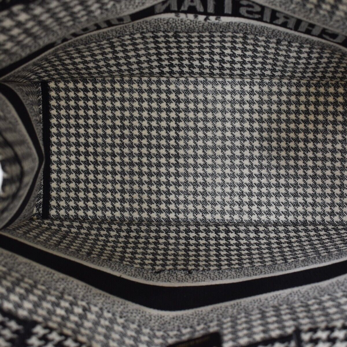CHRISTIAN DIOR Book Tote Medium Hand Bag Houndstooth Canvas Leather BK 307LC341