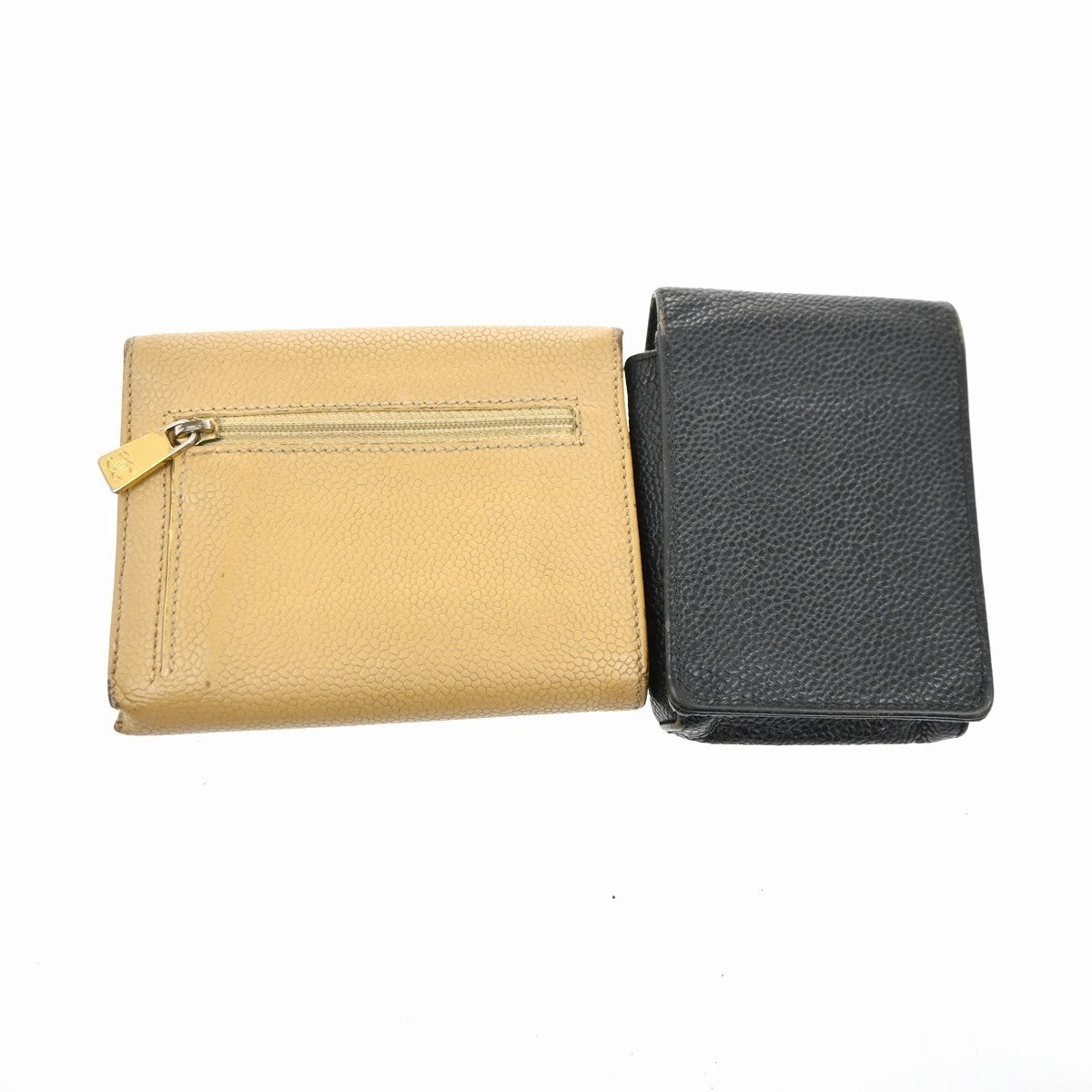 CHANEL CC 2 Set Wallet Cigarette Case Grained Calfskin Leather BE BK 68KC478