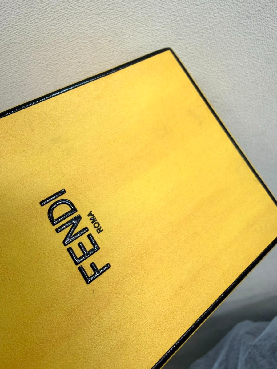FENDI Logo Box Vertical Mini Shoulder Bag Leather Yellow GHW Italy 74YH947