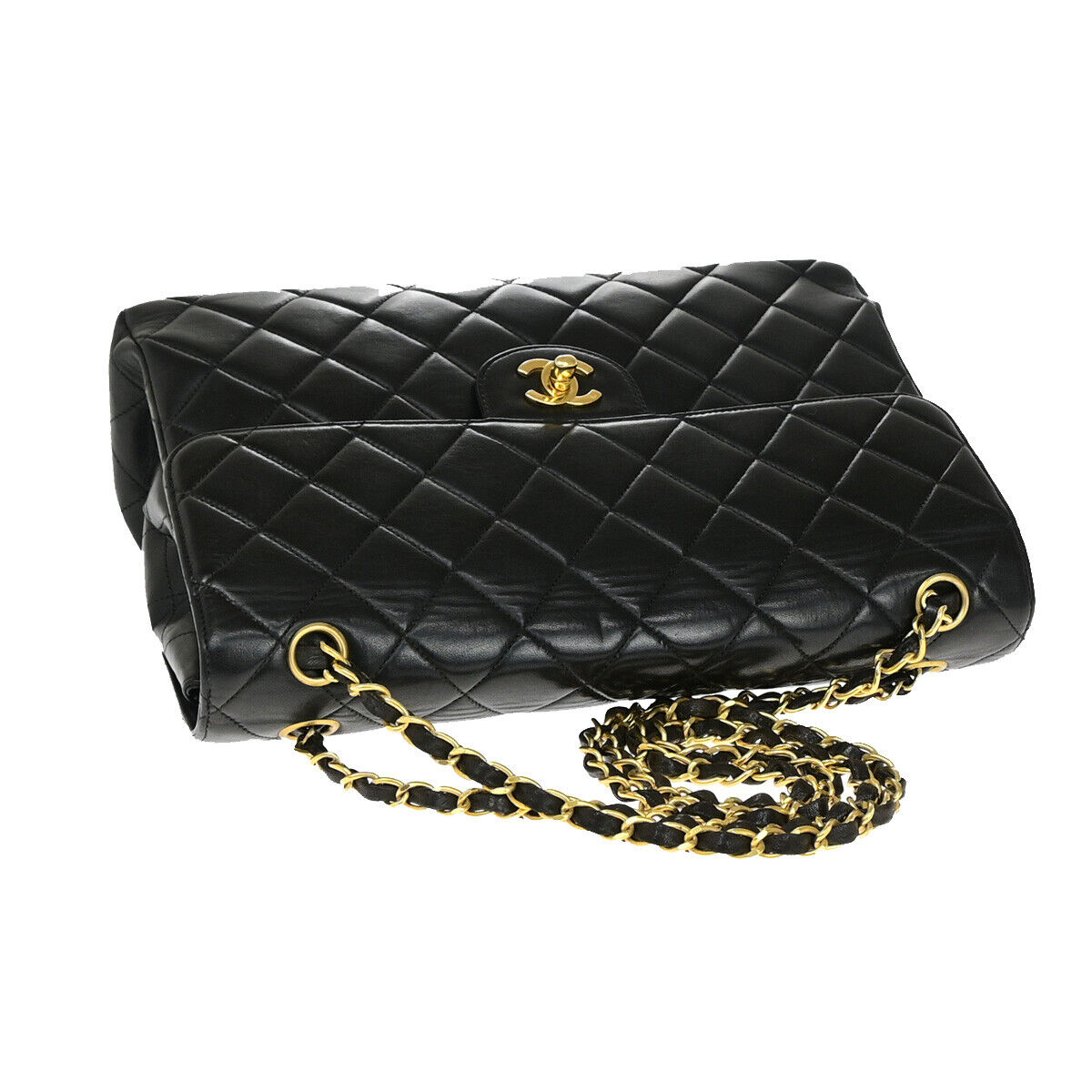 CHANEL CC Matelasse 30 Both Flap Chain Shoulder Bag Leather Black GHW 823RJ921
