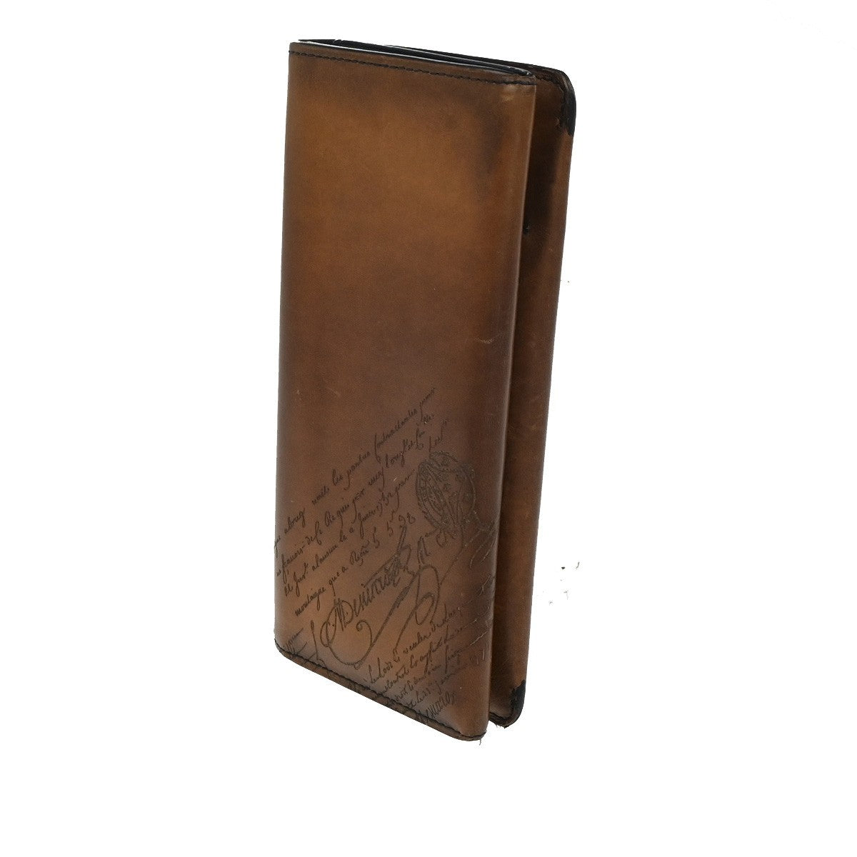 BERLUTI Logo Calligraphy Bifold Long Wallet Leather Brown Italy 84KP207