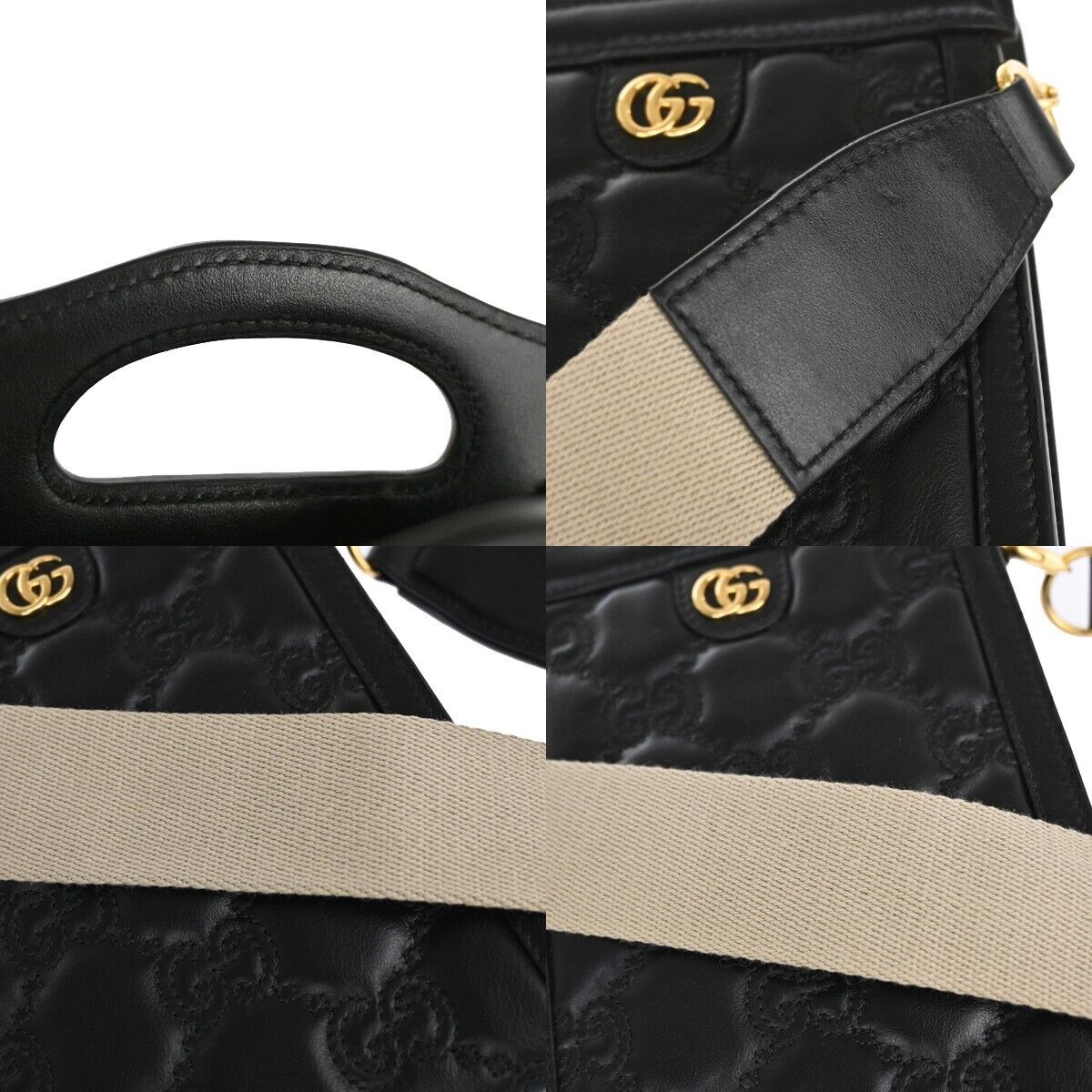GUCCI GG Matelasse Mini 2Way Shoulder Hand Bag Leather Black Gold Italy 689RJ447