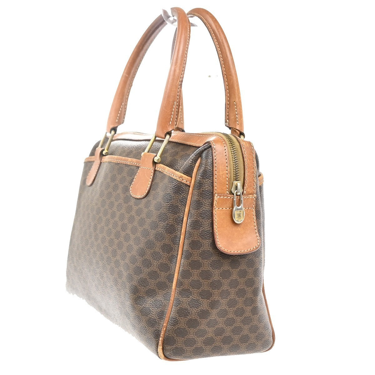 CELINE Logo Macadam Pattern Shoulder Hand Bag PVC Leather Brown Italy 61MA405