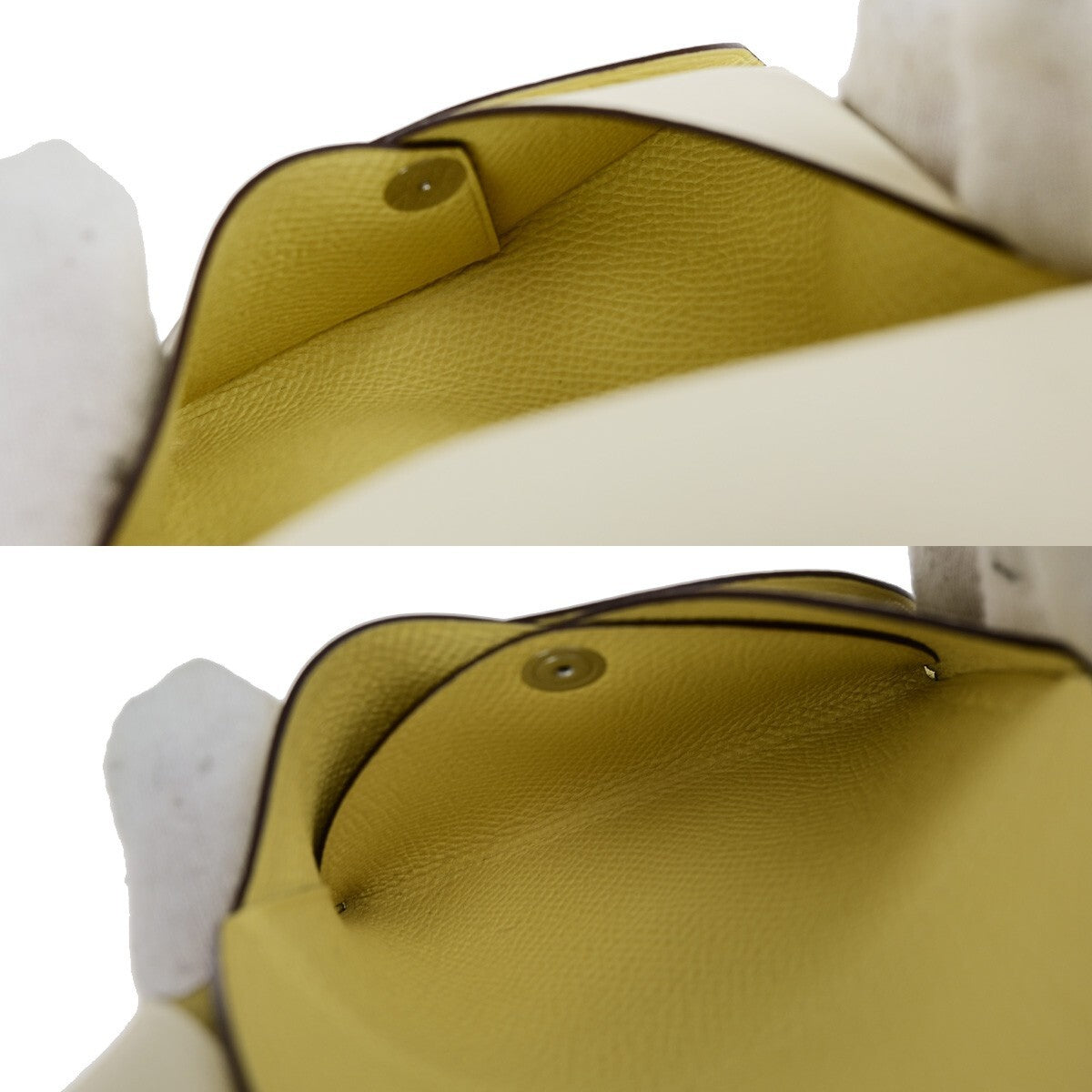 HERMES Logo Calvi Duo Card Holder Coin Case Epsom Leather White Yellow 50RK842