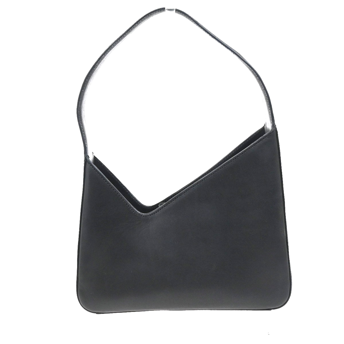 PRADA Logo Asymmetry Mini Hobo Shoulder Bag Leather Black Italy 11YJ086