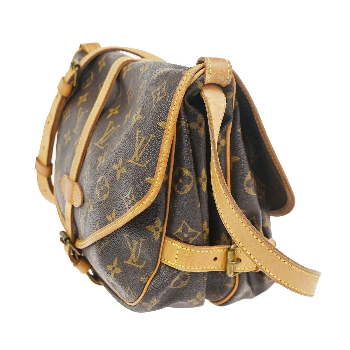 LOUIS VUITTON Logo Saumur 30 Shoulder Bag Monogram Leather Brown M42256 10CA776