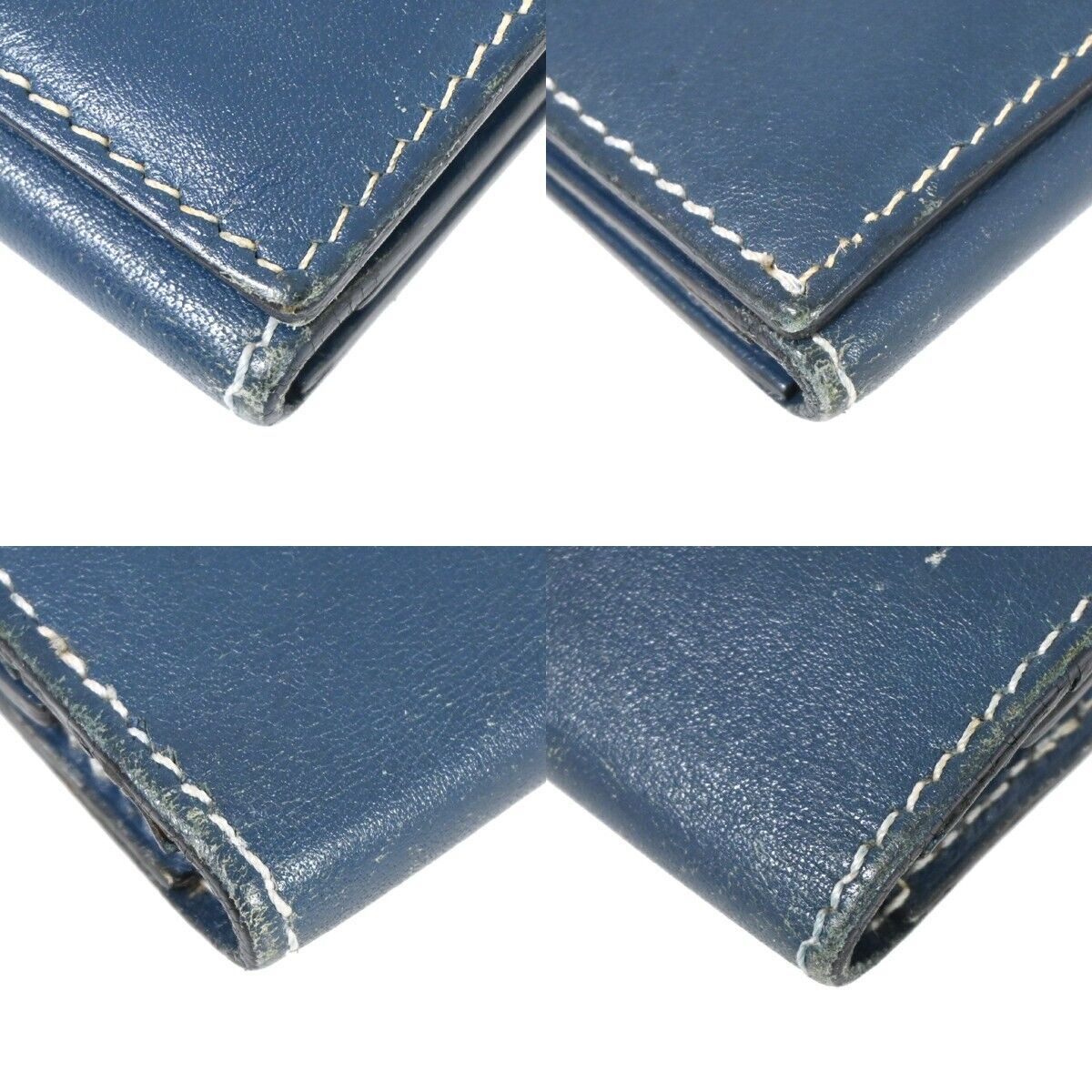 HERMES H Logo Bearn Long Trifold Wallet Purse ▢H Box Calf Leather Blue 82HB258