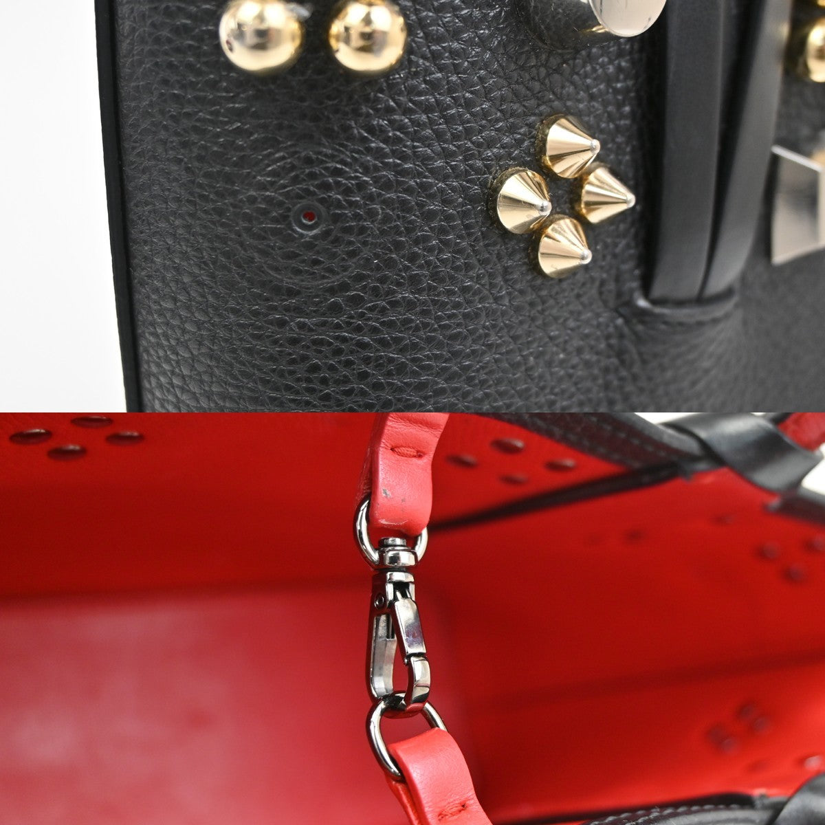 CHRISTIAN LOUBOUTIN Logo Studs 2Way Shoulder Hand Bag Leather Black 33YH852