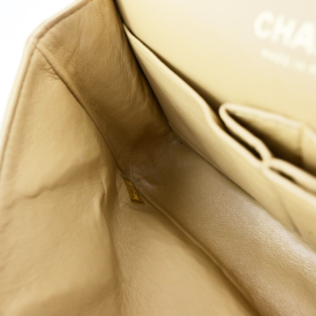 CHANEL CC Matelasse 25 Double Flap Chain Shoulder Bag Leather Beige GHW 310RK685