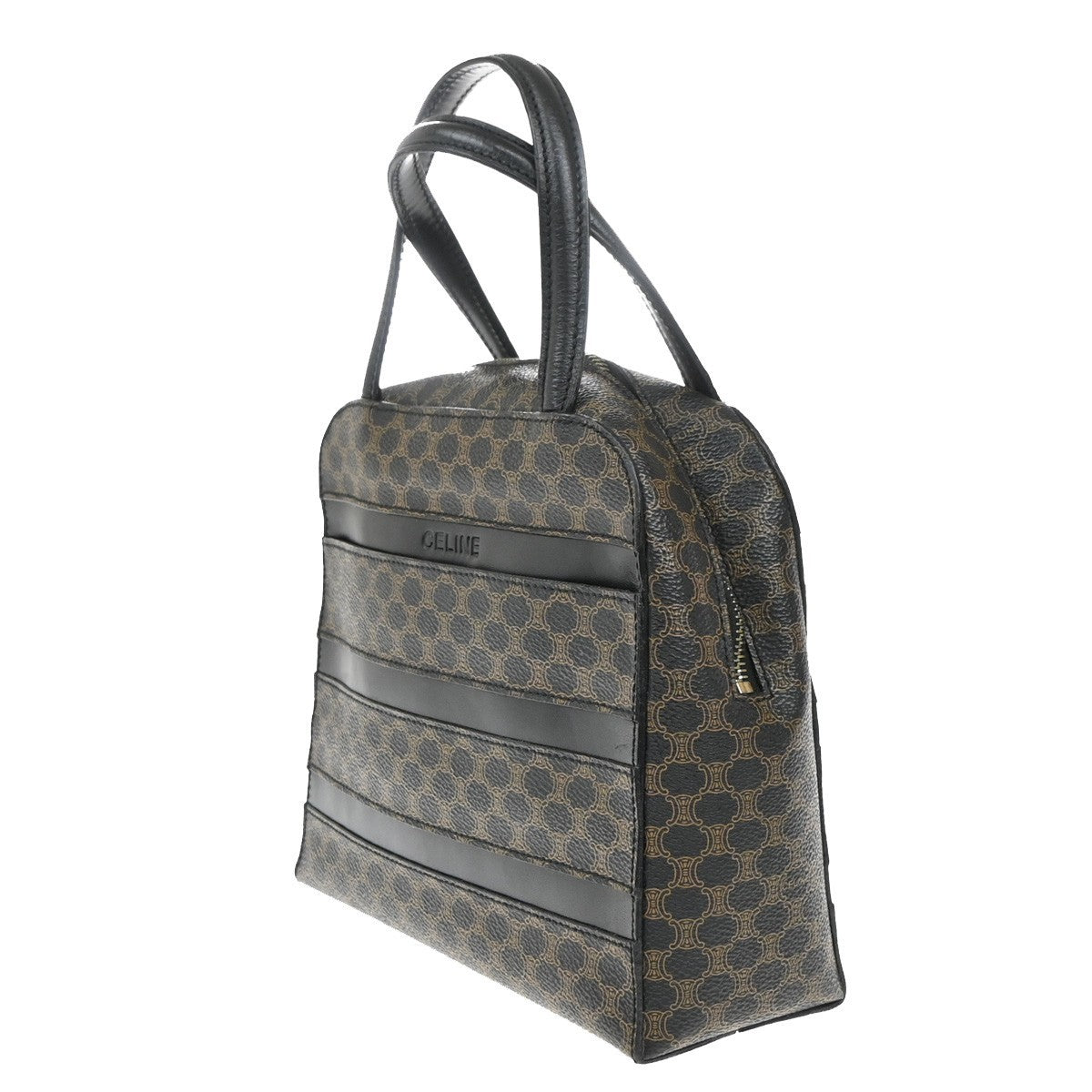 CELINE Logo Macadam Pattern Hand Bag PVC Leather Brown Black GHW 67EG145