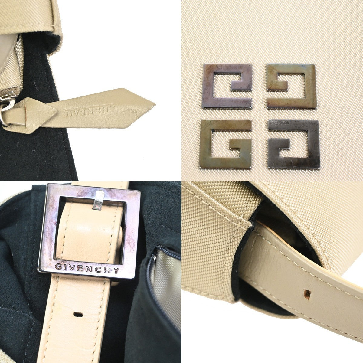 GIVENCHY 4G Logo  Hand Bag With Pouch Nylon Leather Beige SHW Japan 06CA843