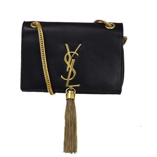 SAINT LAURENT YSL Logo Kate Tassel Chain Shoulder Bag Leather Black 663RH567