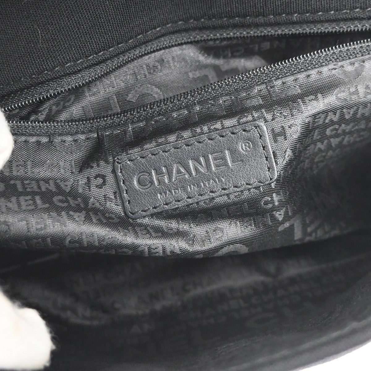 CHANEL CC Logo Jersey Chain Shoulder Bag Canvas Leather Black SHW Italy 678RL975