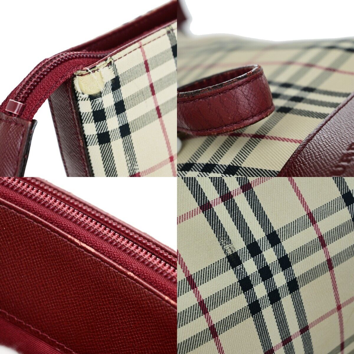 BURBERRY Logo Nova Check Shoulder Bag Canvas Leather Beige Bordeaux 60KA218