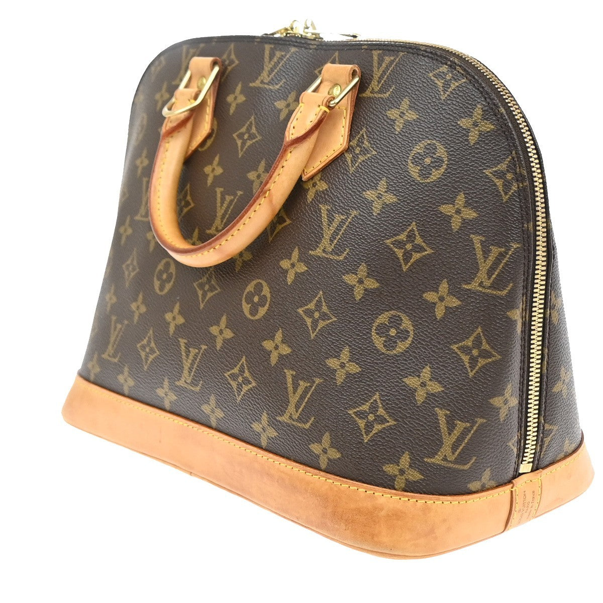 LOUIS VUITTON LV Logo Alma Hand Bag Monogram Leather Brown France M51130 85YJ240
