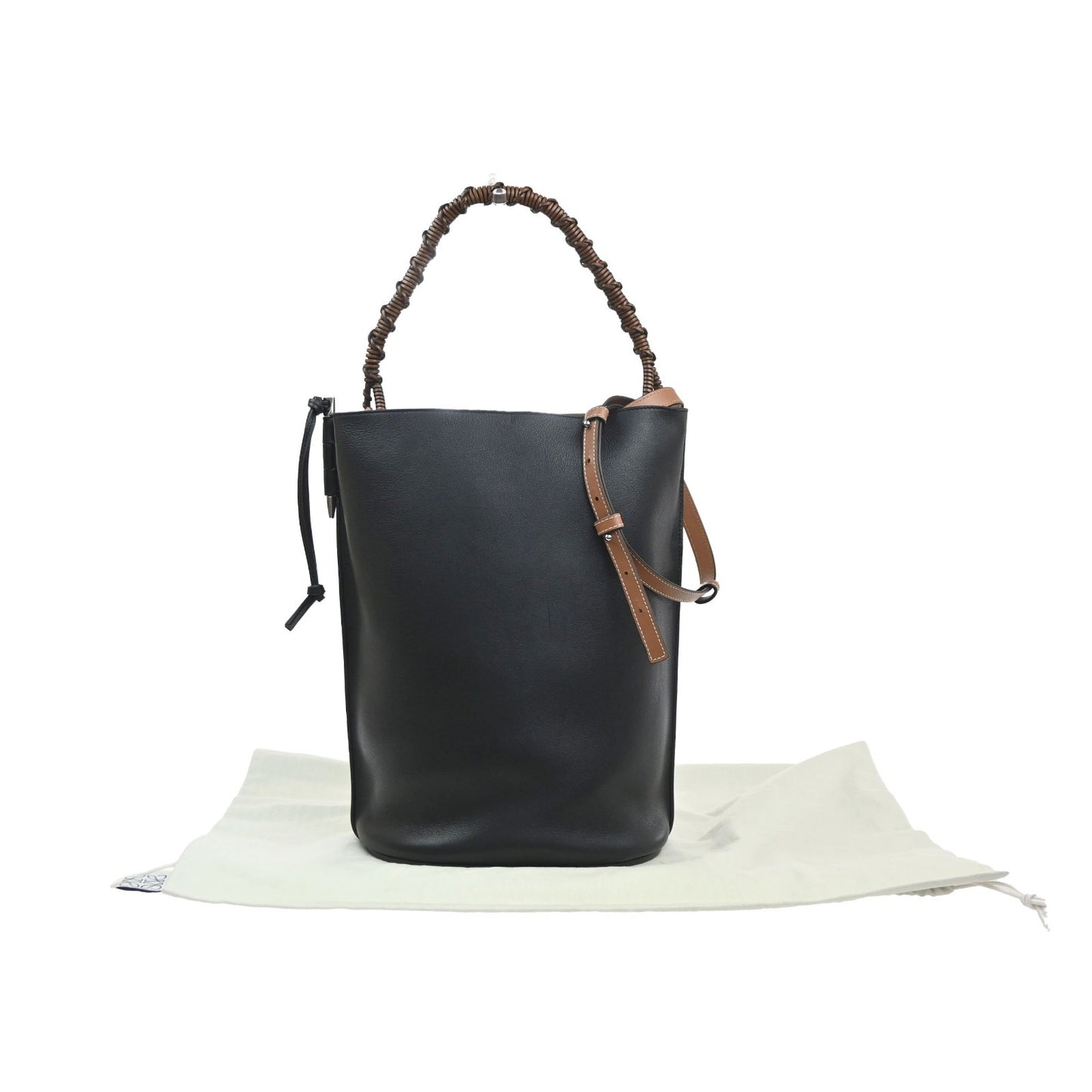 LOEWE Logo Anagram Gate Bucket 2Way Handle Shoulder Bag Leather BK Spain 24RL910