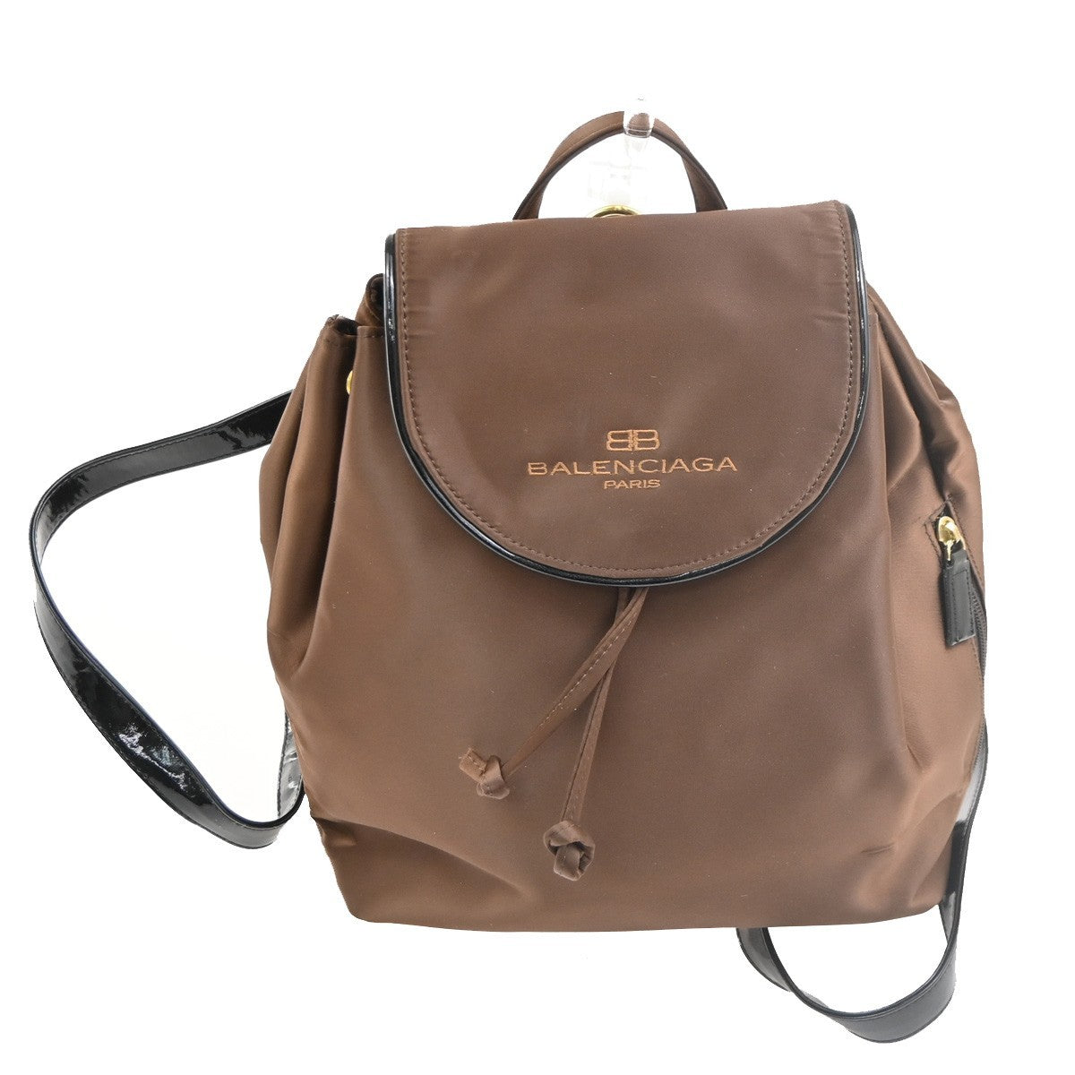BALENCIAGA Logo Backpack Shoulder Bag Nylon Patent Leather Brown GHW 07TA443