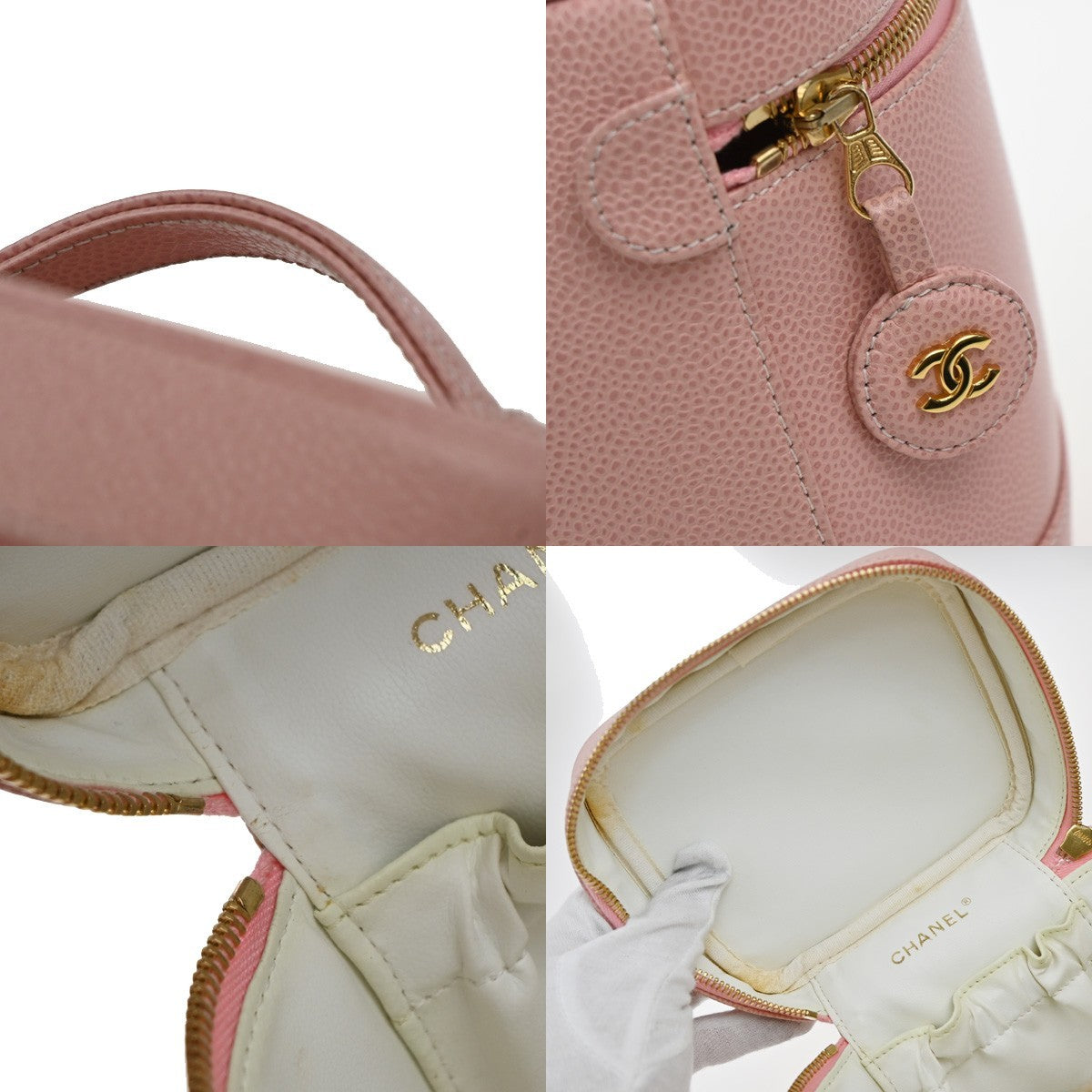 CHANEL CC Logo Cosmetic Vanity Hand Bag Grained Calfskin Leather Pink 674RP132