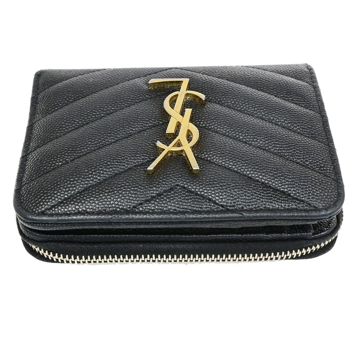 SAINT LAURENT YSL Logo Bifold Purse Wallet Leather Black GHW 38CB050