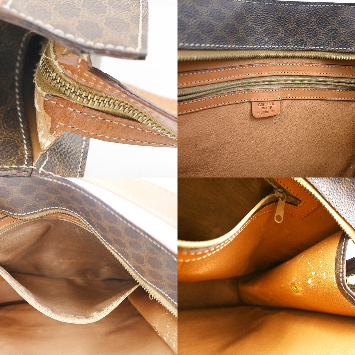 CELINE Macadam Pattern Shoulder Tote Bag PVC Leather Brown Gold Italy 69KC468