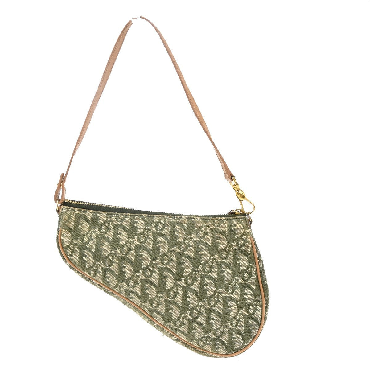CHRISTIAN DIOR Logo Saddle Shoulder Bag Canvas Leather Green Spain 98EF916
