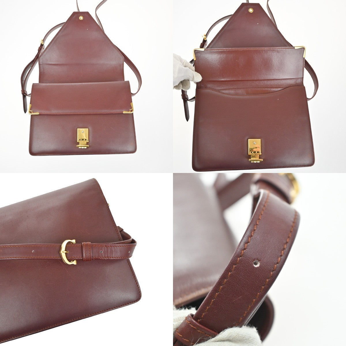 MUST DE CARTIER 2C Logo Double Flap Shoulder Bag Leather Red GHW Spain 67MA239