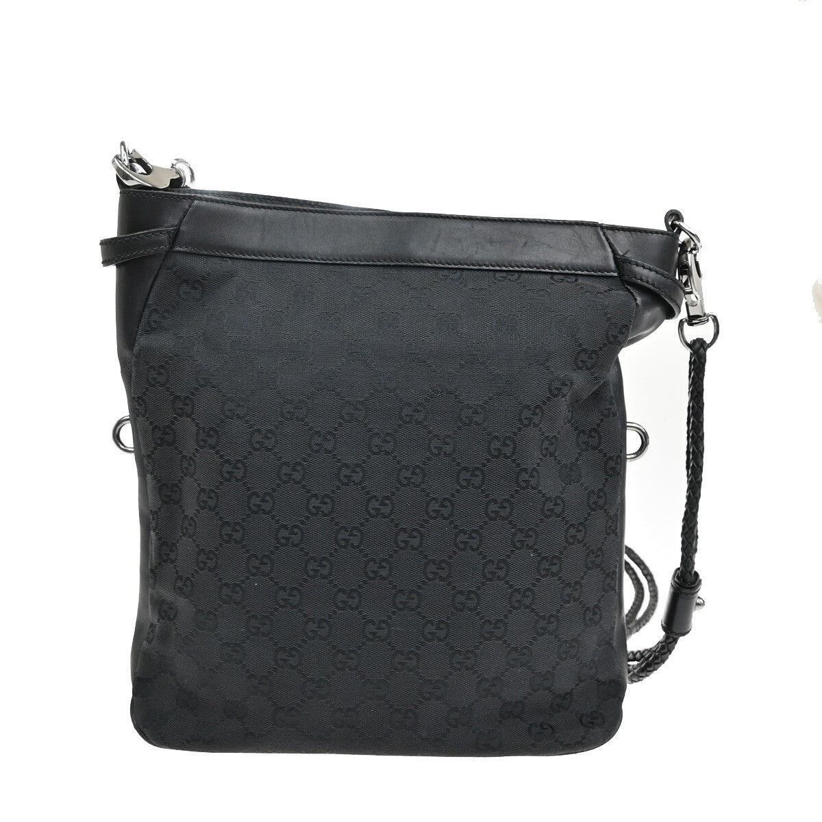 GUCCI Logo GG Pattern Cross Body Shoulder Bag Canvas Leather Black Italy 80EE311