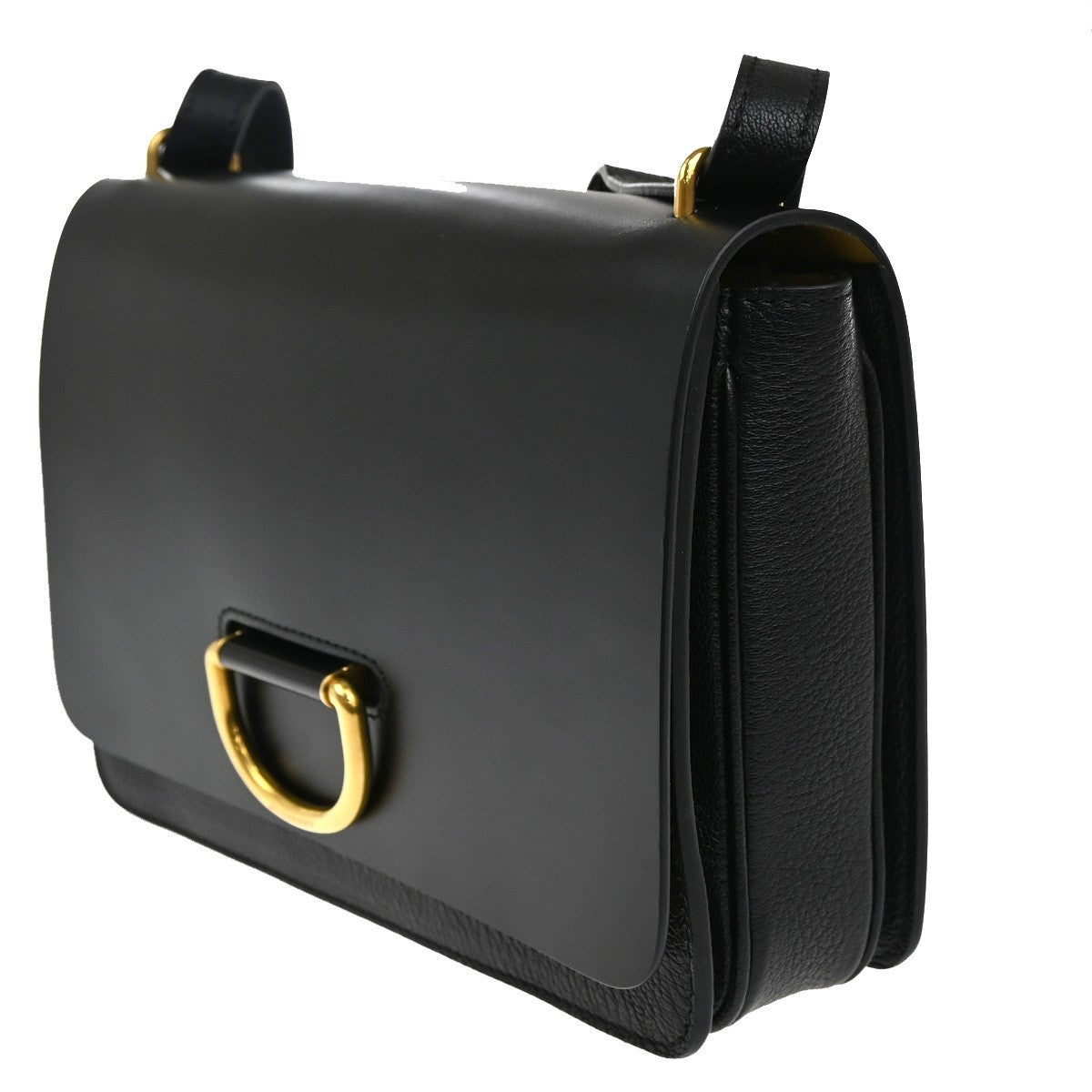 BURBERRY D Ring Logo Shoulder Crossbody Bag Leather Black GHW Italy 82RL720