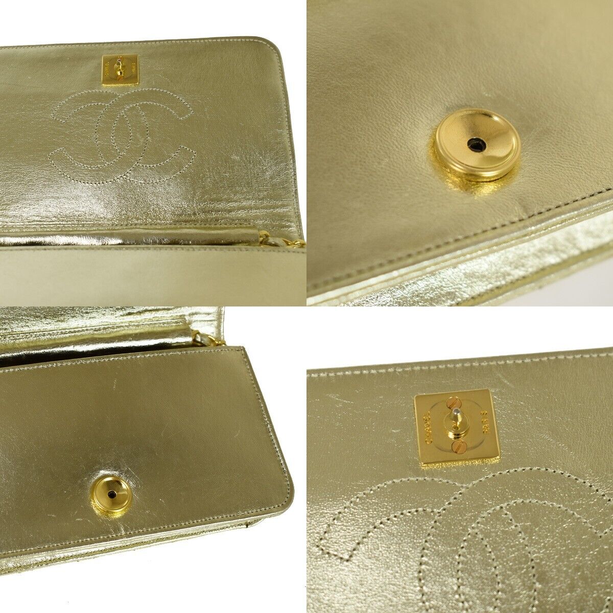 CHANEL CC Logo Mini Matelasse Full Flap Chain Shoulder Bag Leather Gold 652RC501