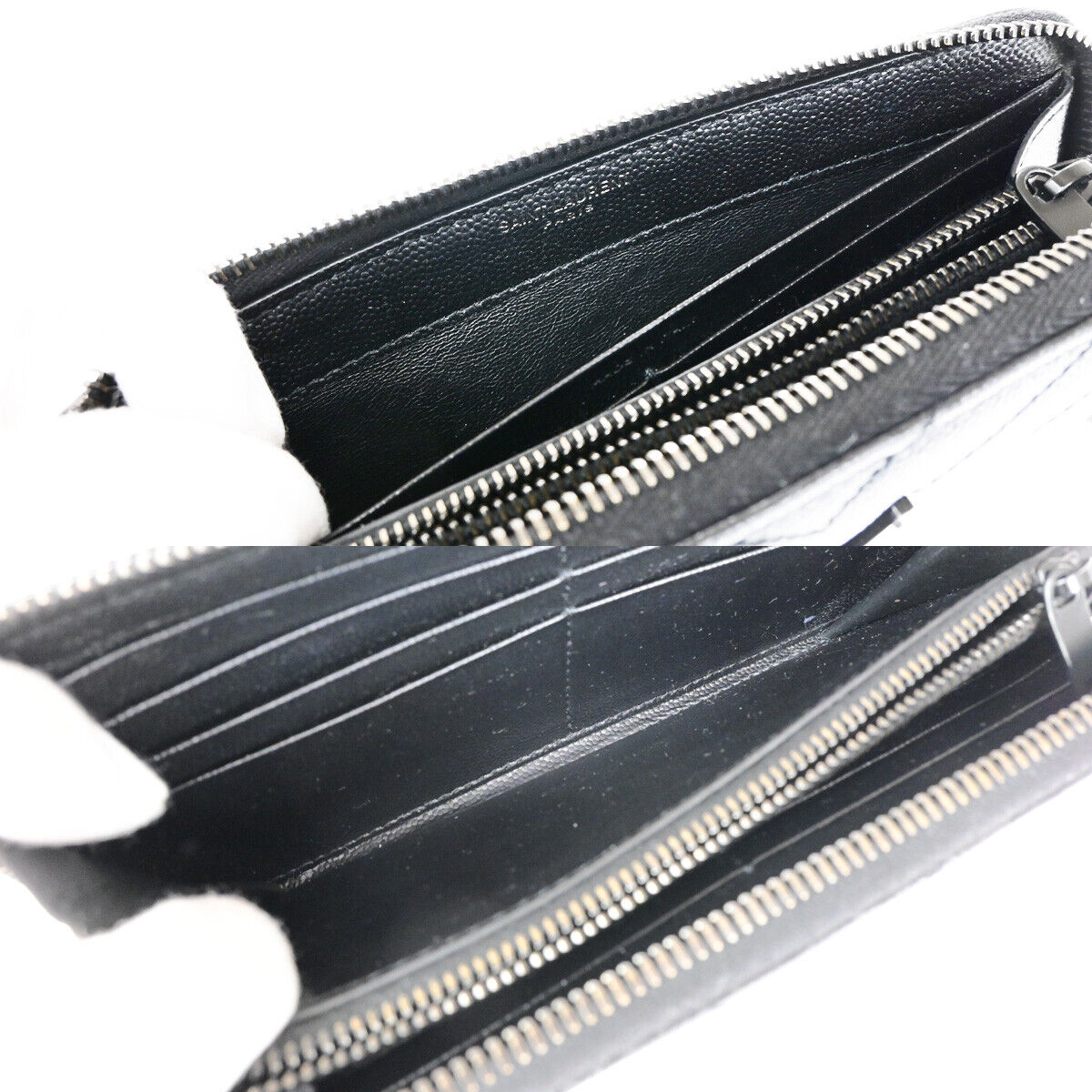 SAINT LAURENT YSL Logo Lou Long Bifold Zipper Wallet Leather Black Italy 80YG498