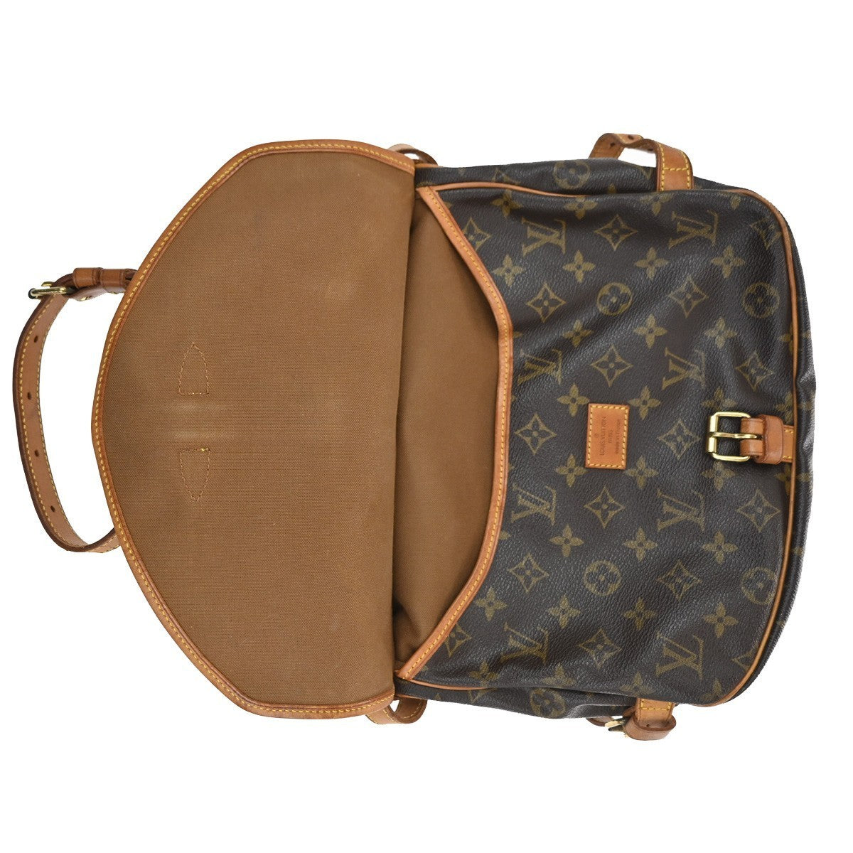 LOUIS VUITTON Logo Saumur 30 Shoulder Bag Monogram Leather Brown M42256 18TA325