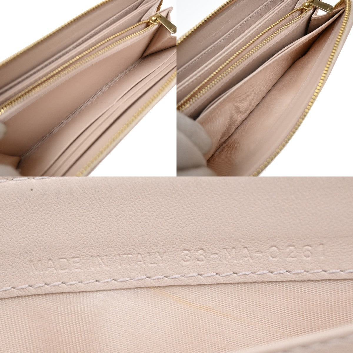 CHRISTIAN DIOR Logo Cannage Zipper Around Long Wallet Leather Pink GHW 80KB338
