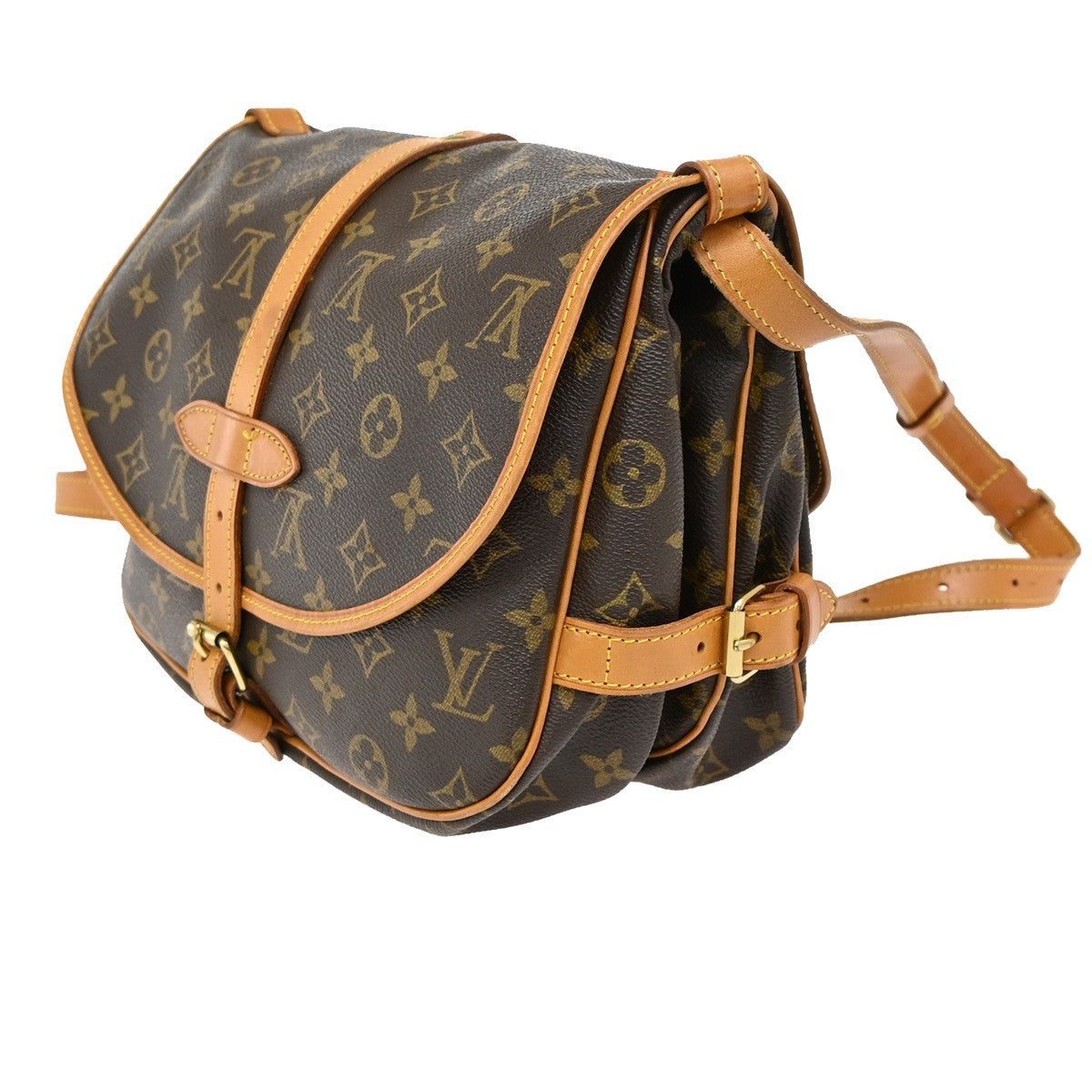 LOUIS VUITTON Logo Saumur 30 Shoulder Bag Monogram Leather Brown M42256 98TA025