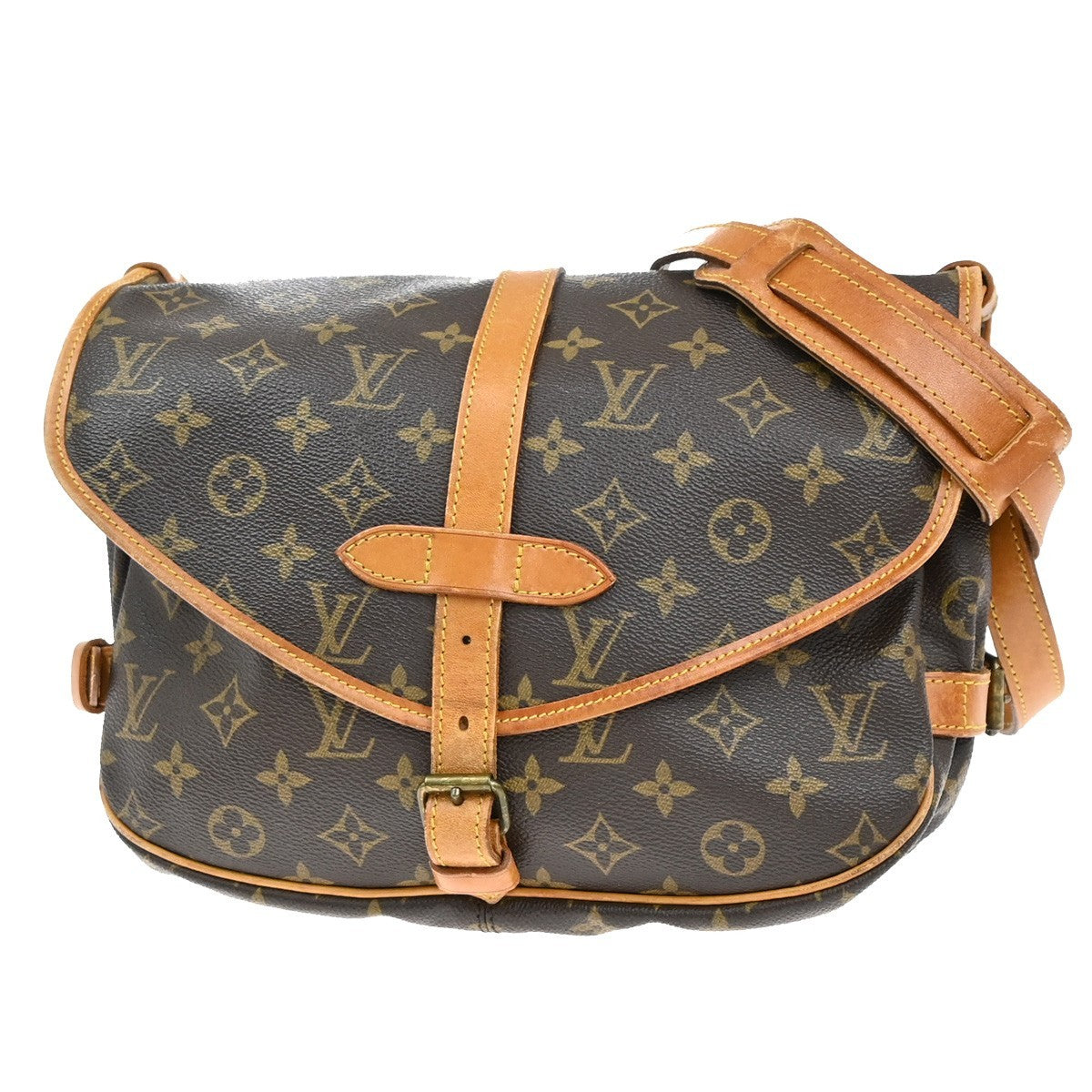 LOUIS VUITTON Logo Saumur 30 Shoulder Bag Monogram Leather Brown M42256 18EF915