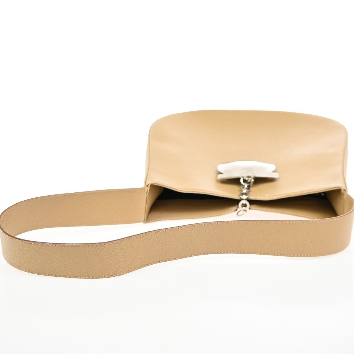 SALVATORE FERRAGAMO Logo Gancini Shoulder Bag Leather Beige SHW Italy 62KC642