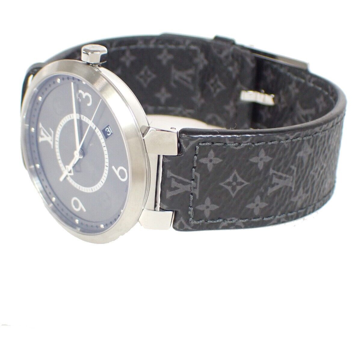 LOUIS VUITTON Tambour Slim Eclipse GM Watch Quartz Q1DM0 Stainless 689LC514