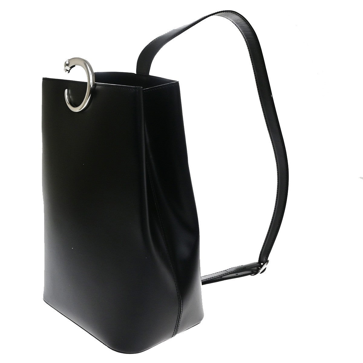 CARTIER Logo Panthere Shoulder Hand Bag Leathe Black France 76CB065
