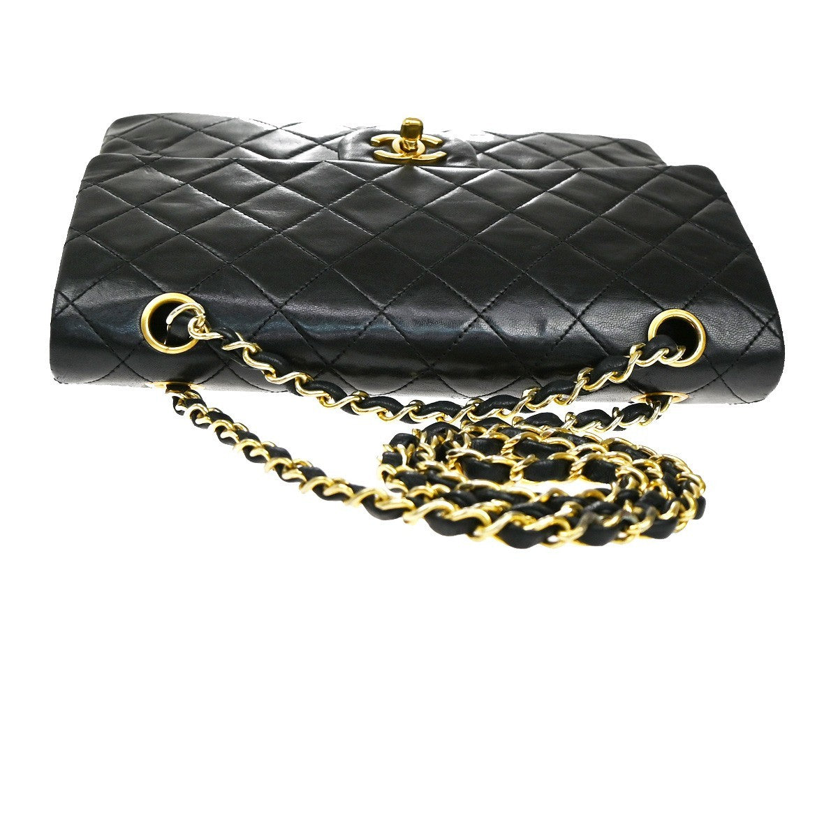 CHANEL CC Matelasse 25 Double Flap Chain Shoulder Bag Leather Black GHW 357RL462