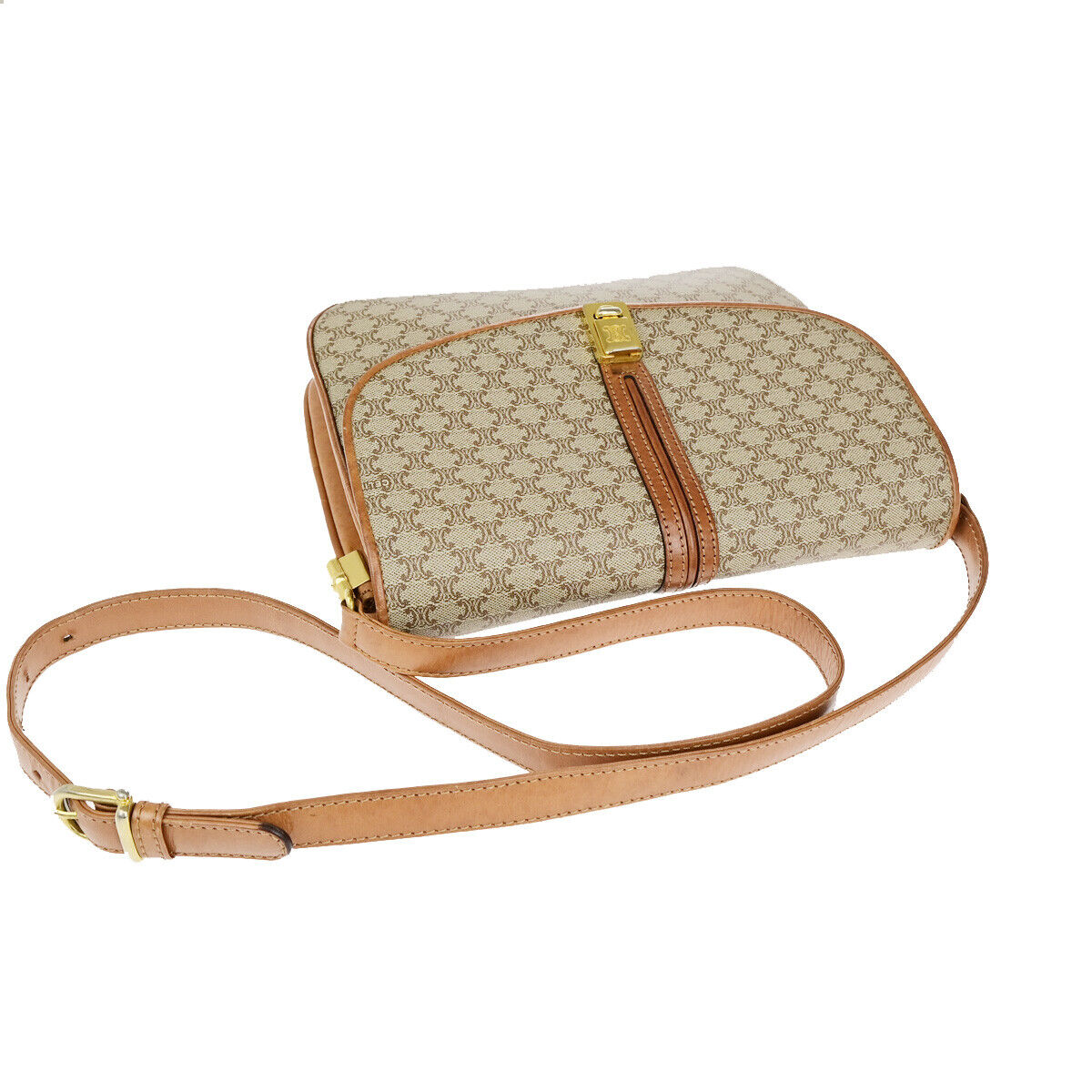 CELINE Logo Macadam Pattern Shoulder Bag PVC Leather Brown GHW Italy 36YG547